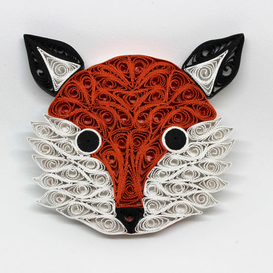 3" round quilled red fox face magnet