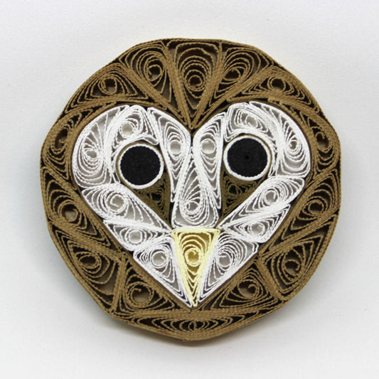 3" round quilled barn owl face magnet